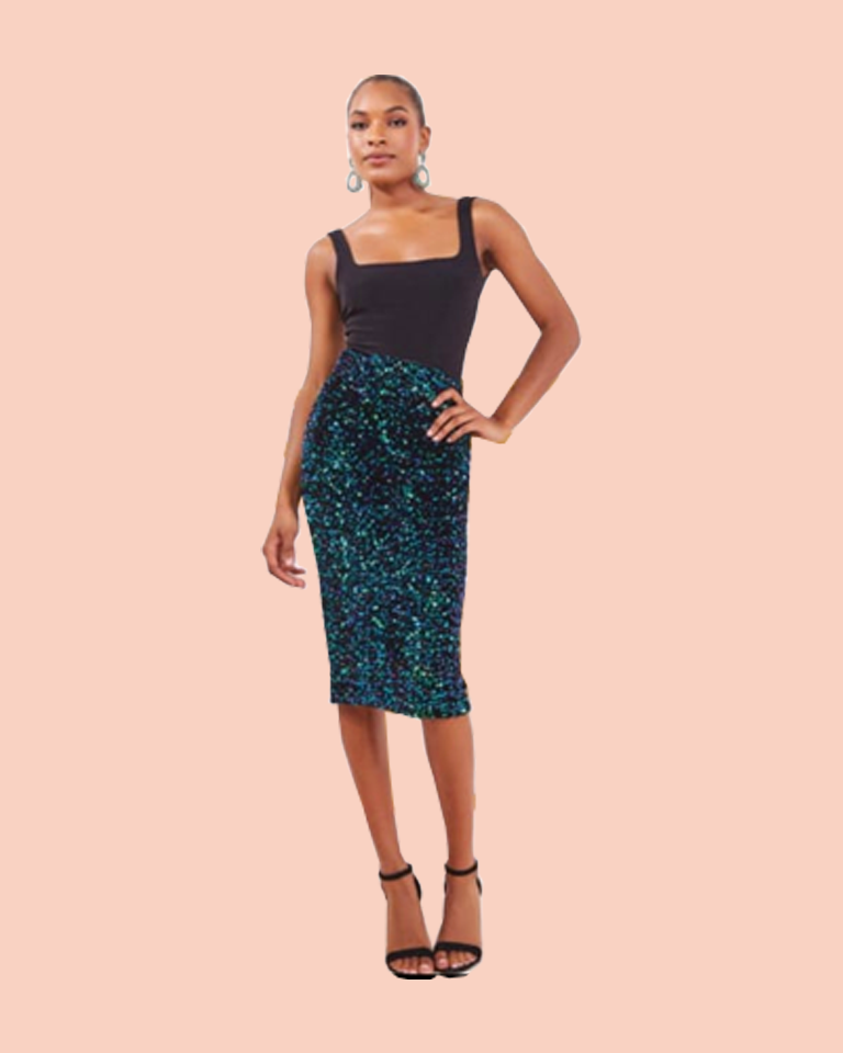 Multi Sequin Velvet Midi Skirt