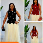 SLEEVELESS VELVET MESH SKATER DRESS